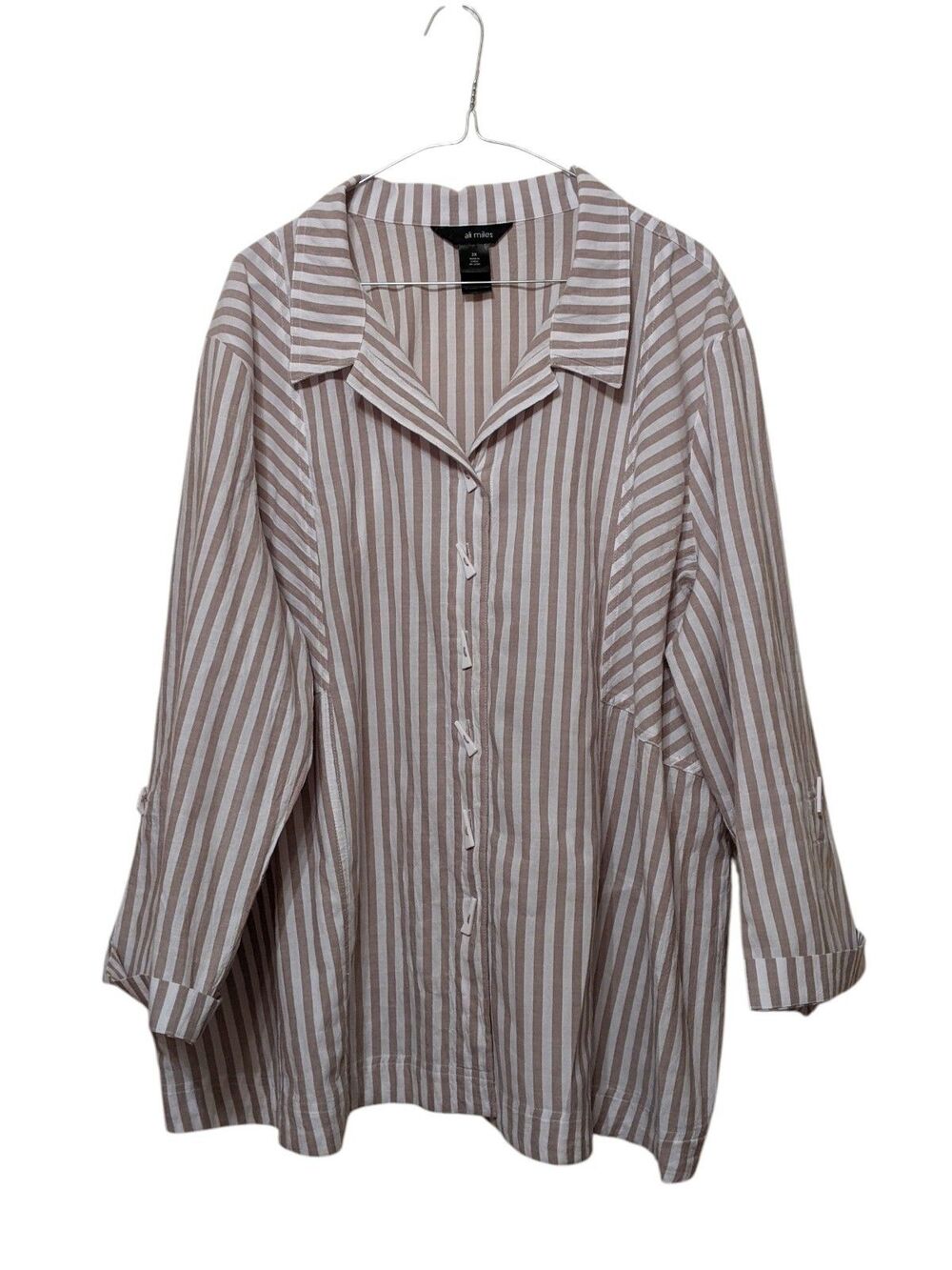 Ali Miles 2x Striped Cotton Blend Relaxed Fit Shirt Top